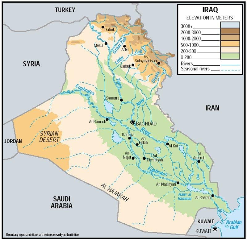 Irak yükseklik haritası 